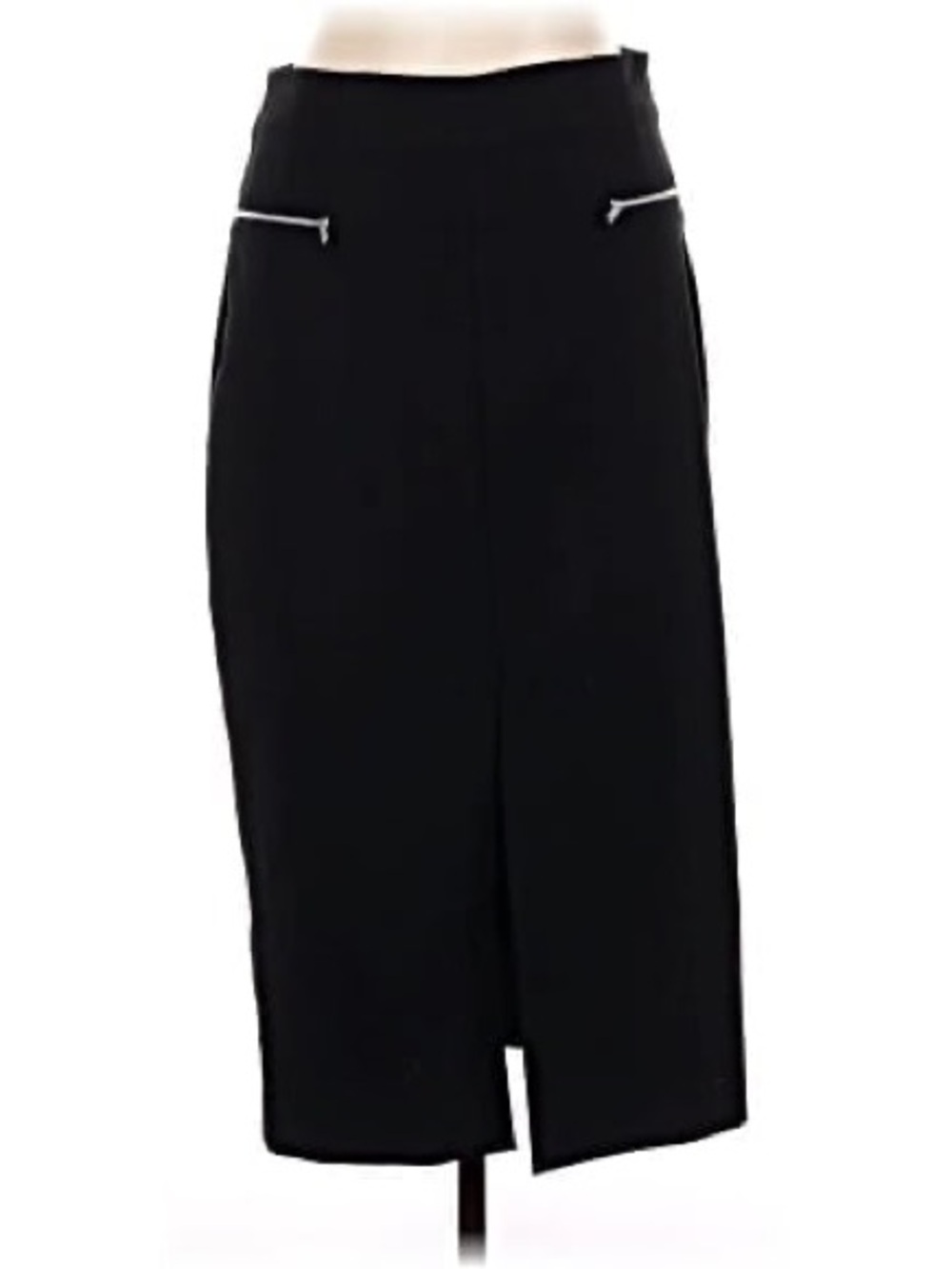 Zara Black Pencil Midi Skirt with 2 Front Slit silver